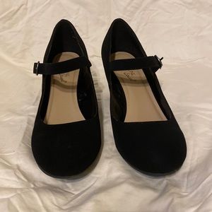 Black suede ballet wedges